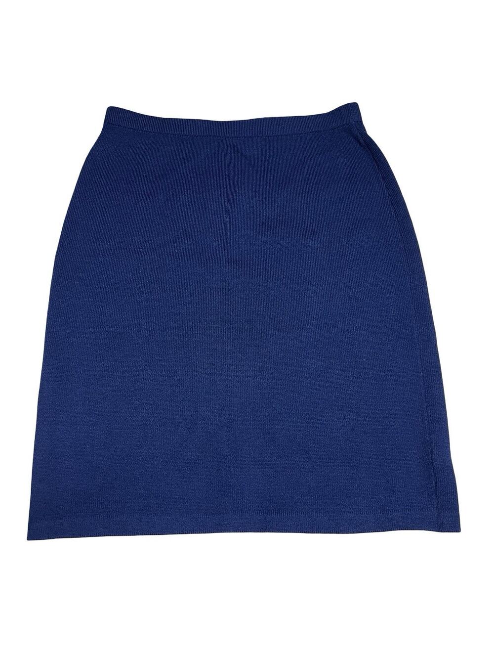 St. John Evening Midi Skirt Santana Knit Size 14 Blue Pull On Wool Rayon Blend